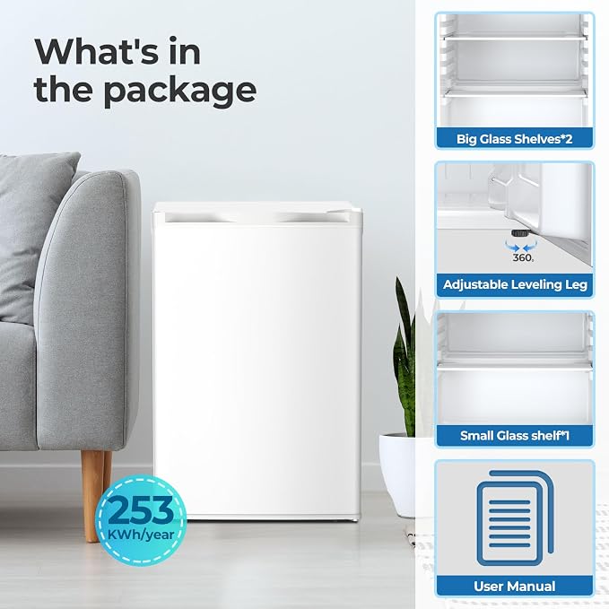 Electactic 4.5 Cu.ft Mini Fridge with Freezer, Compact Refrigerator with Reversible Single Door, Adjustable Thermostat, Low Noise, Energy Efficient for Office, Dorm, Bedroom, Apartment White
