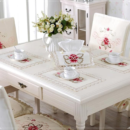 LeLehome Set of 4 Flower Embroidered Placemats, Oblong White Leaves Rose Lunchmats Place Mats, Home Kitchen Dining Restaurant Party Indoor Decor Table Mats, 18 Inch X 12 Inch