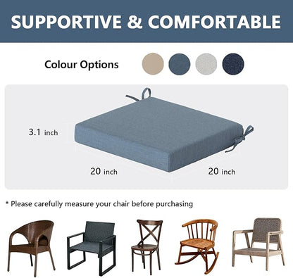 Goodgoods 20 x 20 Sunbrella Outdoor Chair Cushions Set of 4, Fade-Resistant & Water-Resistant Patio Seat Cushion Pads with Ties, 30D High-Resilience Foam for Dining Room Kitchen Chairs, Spectrum Denim