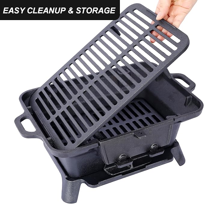 Cast Iron HibachiGrill Outdoor, Portable Cast Iron Charcoal Grill with Adjustable Air Vents - Compact for Outdoor Camping, Backyard BBQ, Picnics & Tailgating (Oval)