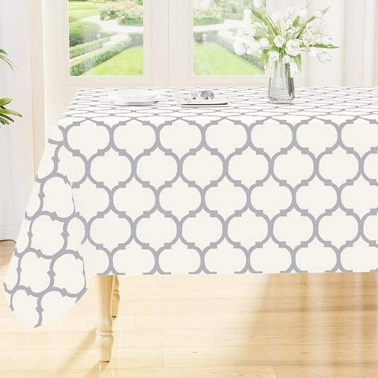 Smiry Rectangle Table Cloth, Waterproof Vinyl Tablecloth with Flannel Backing for Rectangle Tables, Wipeable Spillproof Plastic Tablecloths for Dining, Camping, Indoor and Outdoor (52"x70", Beige)