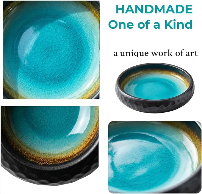 6 Inch Incense Holder with Ash Catcher,Ceramic Handmade Crack Blue Glaze | Incense Burner Bowl,9-Hole Design for Sticks,Cones,Coils Sage,Palo Santo - Perfect for Meditation,Yoga & Zen Home Décor