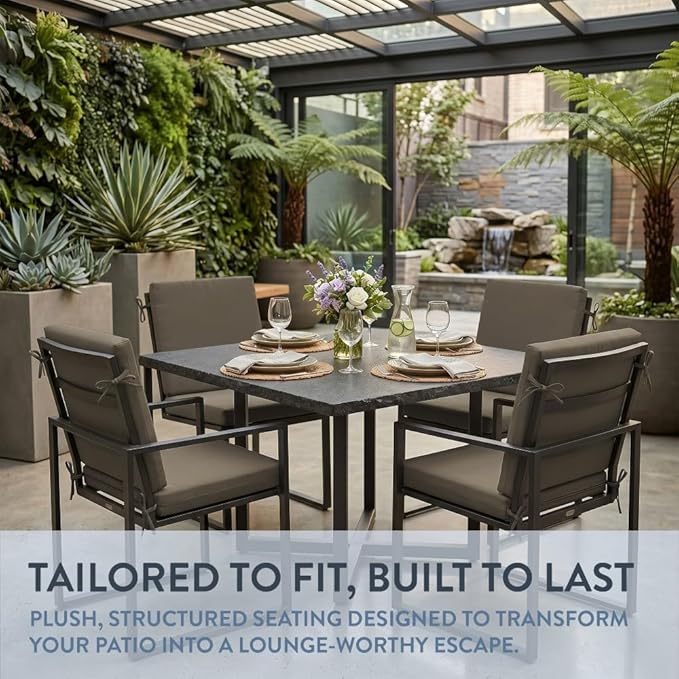 California Umbrella Outdoor Dining Chair, Set of 4 Patio Seat Cushions, 20 x 40 Inch, Premium Outdoor Memory Foam, Fade Resistant, Sunbrella Fabric, Fabric Ties, Taupe