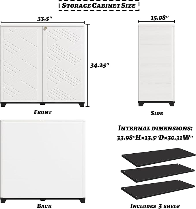 Mrosaa Outdoor/Indoor Storage Box,Resin and Plastic Storage Cabinet Waterproof,Outdoor Cabinet for Patio/Garden/Balcony/Backyard/All Room(with 3 Shelves)-White