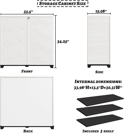 Mrosaa Outdoor/Indoor Storage Box,Resin and Plastic Storage Cabinet Waterproof,Outdoor Cabinet for Patio/Garden/Balcony/Backyard/All Room(with 3 Shelves)-White