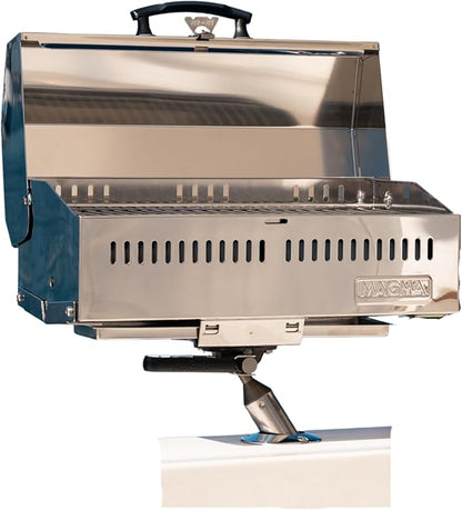 Magma Cabo Grill - Marine-Grade Stainless Steel Barbecue Grill for Boats - Portable Propane Gas with 9”x18” Grilling Surface - Heat-Resistant Handle, Fold-Away Legs - Ideal Boat Accessory