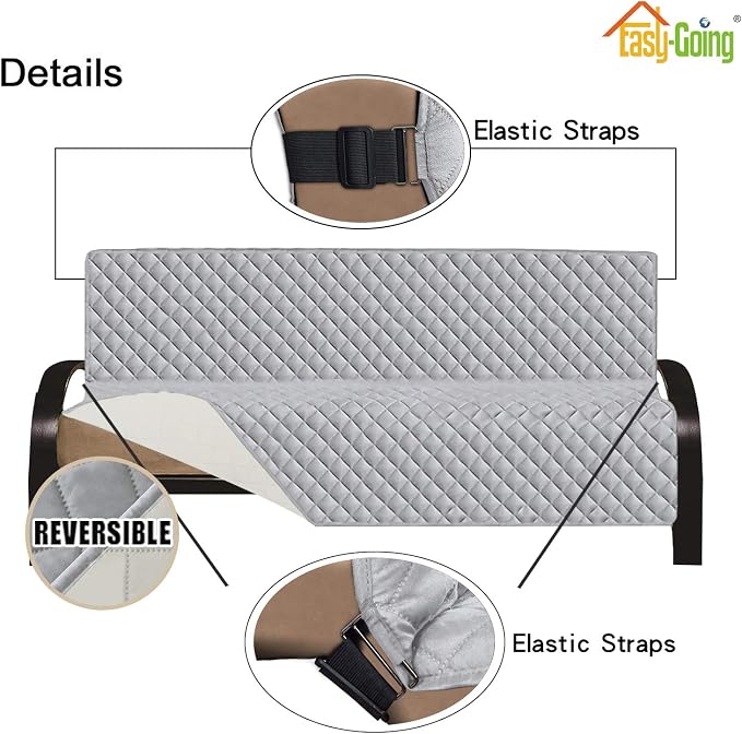 Easy-Going Reversible Couch Cover, Large Futon Sofa, Light Gray/Ivory | Machine Washable Slipcover For Dogs, Water Resistant Furniture Mat For Living Room, Non-Slip Sofa Cover, Pet Friendly