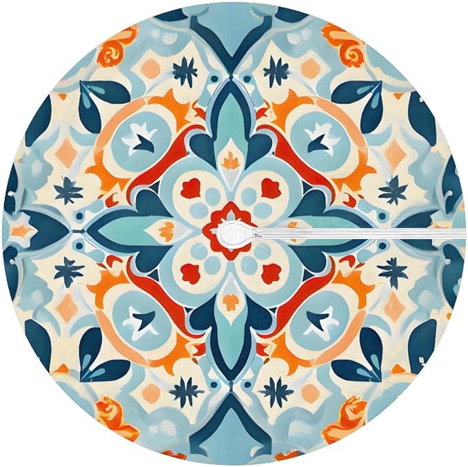 Boho Mandala Outdoor Fitted Round Tablecloth with Umbrella Hole, 45"-56" Elastic Patio Table Cloth with Zipper Oil-Proof Waterproof Patio Table Cover for Picnic Party Spring Decoration