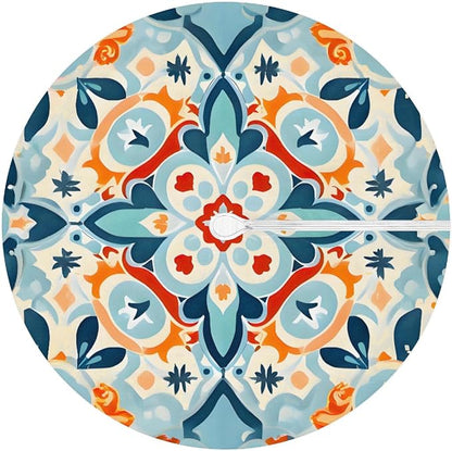 Boho Mandala Outdoor Fitted Round Tablecloth with Umbrella Hole, 45"-56" Elastic Patio Table Cloth with Zipper Oil-Proof Waterproof Patio Table Cover for Picnic Party Spring Decoration