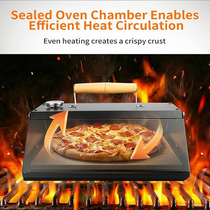 Outdoor Pizza Oven for Grill, Grill Top Pizza Oven with Pizza Stone & Thermometer, Stainless Steel Pizza Oven Accessory for Gas, Charcoal & Propane Grills, for Backyard Pizza Nights, Outdoor Cooking