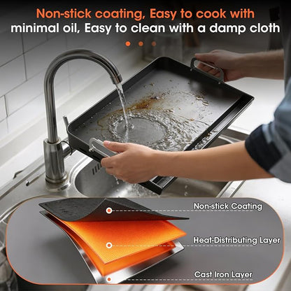 EUTRKei 23"x16" Nonstick Griddle for Gas Grill, Cast Iron Griddle for Stove | Plancha Para Cocinar with Grease Groove, Reinforced Flat Top & Effortless Cleanup, for Parties, Camping &Tailgating