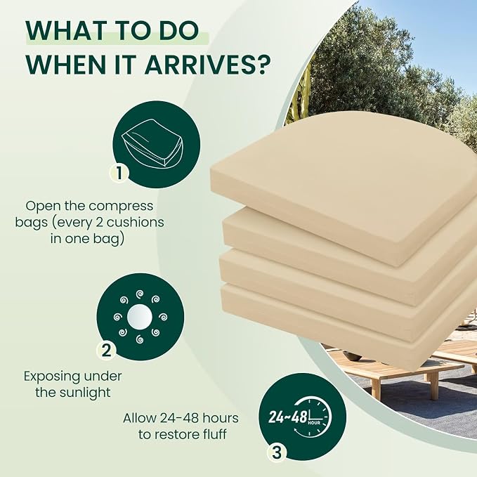 HARBOREST Outdoor Chair Cushions Set of 4, Water Resistant Patio Chair Cushions with Ties, Outdoor Seat Cushions for Patio Furniture, 17"x16"x2", Beige