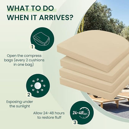 HARBOREST Outdoor Chair Cushions Set of 4, Water Resistant Patio Chair Cushions with Ties, Outdoor Seat Cushions for Patio Furniture, 17"x16"x2", Beige
