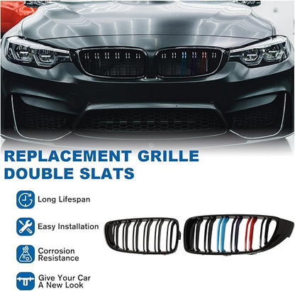 F32 Grille - Front Kidney Color Grill Compatible with BMW 4 Series F32/F33/F36 2014-2020 428i 430i 435i 440i, 2015-2019 F82 F83 M4, 3 Series F80 M3,Double Slats 2Pcs