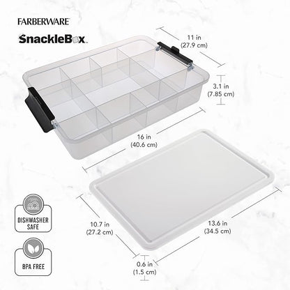 Farberware Build-A-Board Snacklebox Serving Tray with Locking Plastic Cutting Board Lid, Portable Storage Container with Compartments for Charcuterie, and More-Make it. Take it. Enjoy it, 11x16-Inch