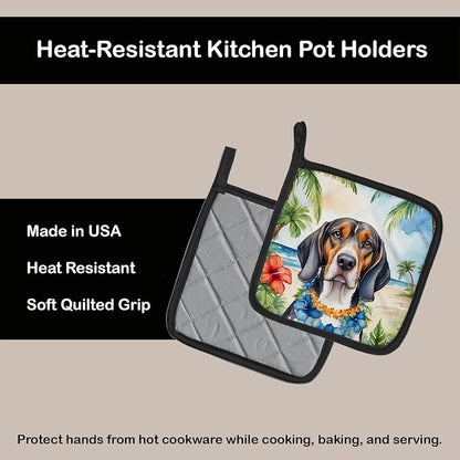 Caroline's Treasures American English Coonhound Luau Pair of Pot Holders Kitchen Heat Resistant Pot Holders Sets Oven Hot Pads for Cooking Baking BBQ, 7 1/2 x 7 1/2