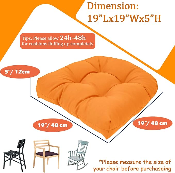 MTMR 2Pcs Outdoor Chair Cushions, Patio Furniture Seat Pads, Waterproof | 2Pcs , waterproof cover, PP cotton, u-shaped, no-fading, thick patio seat pads for outdoor wicker furniture in yard, 19x19x4