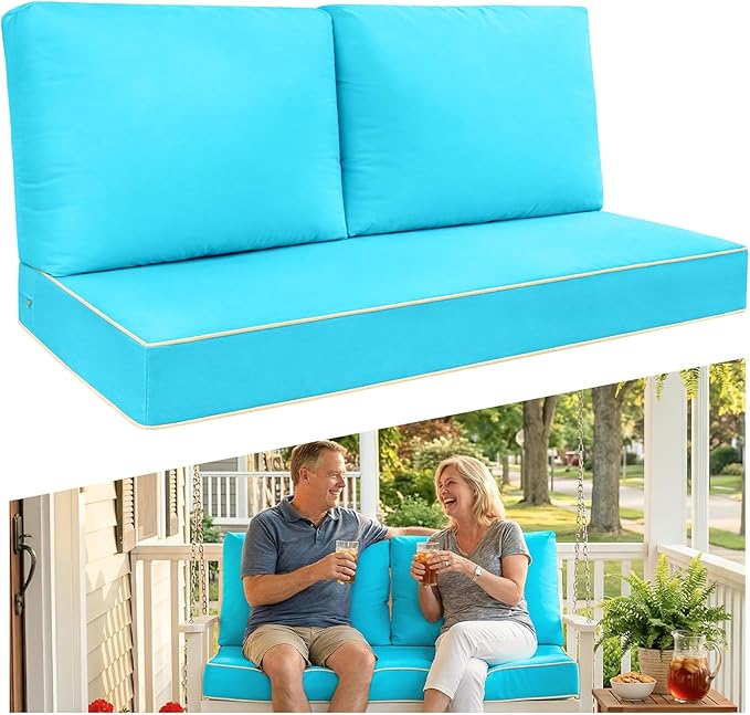 Outdoor Loveseat Cushion Set - High Back Deep Seat Patio Sofa & Back Pillows, Thick Comfort Foam 45x22 for Porch Deck Garden Furniture Replacement (Teal Blue)