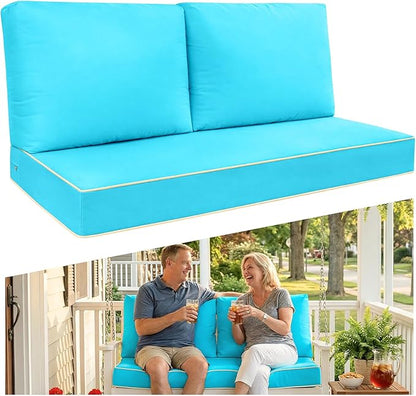 Outdoor Loveseat Cushion Set - High Back Deep Seat Patio Sofa & Back Pillows, Thick Comfort Foam 45x22 for Porch Deck Garden Furniture Replacement (Teal Blue)