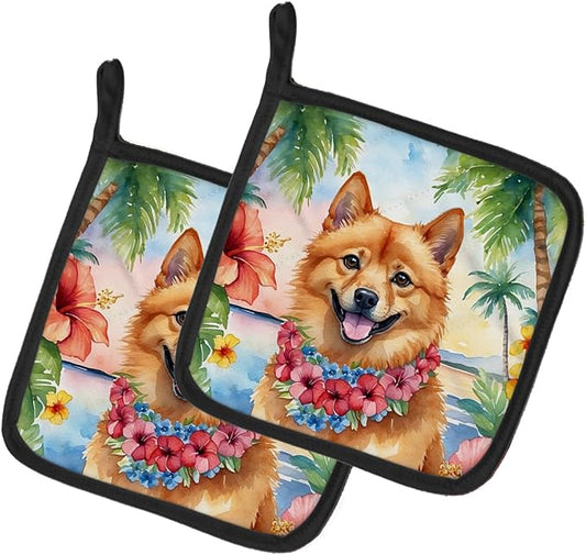Caroline's Treasures Finnish Spitz Luau Pair of Pot Holders Kitchen Heat Resistant Pot Holders Sets Oven Hot Pads for Cooking Baking BBQ, 7 1/2 x 7 1/2