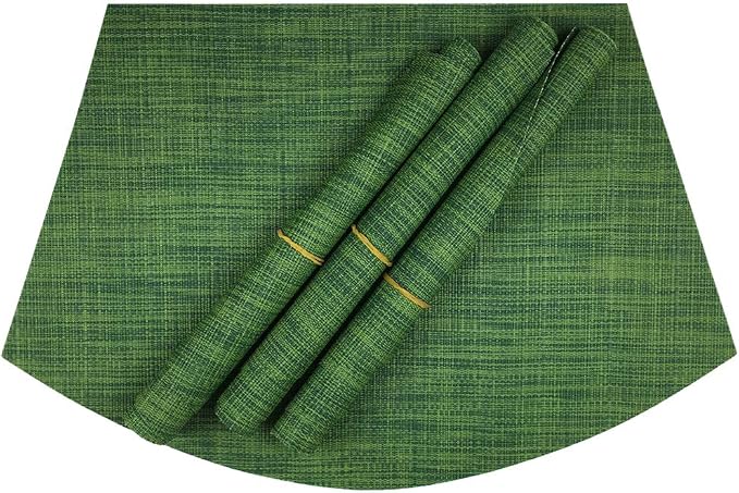Wedge Placemats,Set of 4 Vinyl Placemats for Round Tables Woven Non-Slip Heat-Resistant Easy to Clean Wipeable Washable Dinner Table Mats（Seaweed Green）