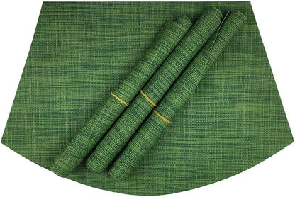 Wedge Placemats,Set of 4 Vinyl Placemats for Round Tables Woven Non-Slip Heat-Resistant Easy to Clean Wipeable Washable Dinner Table Mats（Seaweed Green）