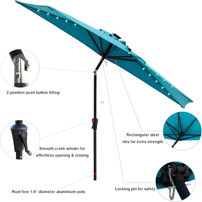C-Hopetree 9 ft Half Round Outdoor Patio Market Wall Umbrella with Solar LED Lights and Tilt