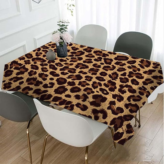 TKS MITLAN Leopard Textures Brown Tablecloth 60x84 Inch Rectangular Animal Skin Fur Spots Circle Lifelike Fashion Design Oblong Table Cloth Kitchen Table Decorations for Home Dinner Party