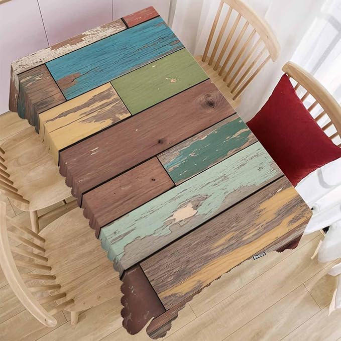 Tablecloth Grunge Wood, Retro Wooden Plank Brown Rectangular Table Cover Kitchen Table Cloth for Dining Hotel Canteen Coffee BBQ Parties Tabletop Decoration, 52x70 Inch