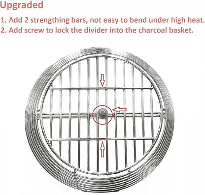Lump Charcoal Fire Basket with Divider Stainless Steel Grill Ash Baskets Fits 18" Big Green Egg Accessories, Kamado Joe Classic Large Green Egg Basket Replacement