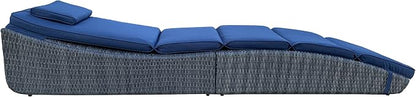 BTEXPERT Outdoor Chaise Lounges Pool Cushioned Chair Wicker Patio Rattan Poolside Folding Space Saving Sun Lounger Adjustable Backrest Couch Reclining Fully Assembled Blue One Piece