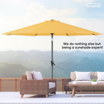 Tempera Patio Market Outdoor Table Umbrella with Push Button Tilt and Crank, Large Sun Umbrella with Sturdy Pole & Fade Resistant Canopy, Easy to Set