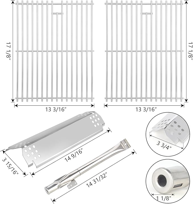 Grill Replacement Parts for Nexgrill 4 Burner 720-0830H 720-0830D 720-0783C 720-0783E 720-0958A, Stainless Steel Grill Grate Heat Shield Igniters and Burner Parts Kit for Nexgrill 4&5-Burner Gas Grill