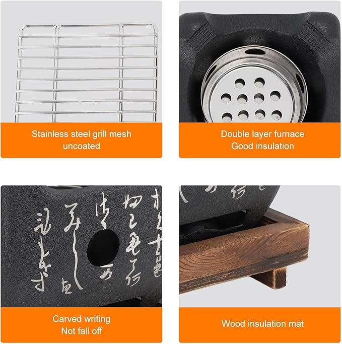 Japanese Style Portable Mini Charcoal Bbq Grill Aluminum Alloy Fast Heating Multifunctional Barbecue Stove (16.5x14.5cm / 6.5x5.7in)