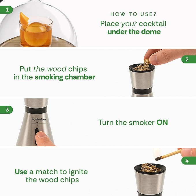 The Mixologer Cocktail Smoker Kit – Whiskey Smoker Glass Dome Infuser for Old Fashioned – Crafty Mixologist Smoking Kit with Torch, Wood Plate & Flavored Chips – Smoker for Drinks