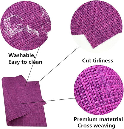 WAZAIGUR Placemats,Easy to Clean Crisscross Woven Vinyl Place Mats Durable Non-Slip Heat Resistant Table Mats,Placemats for Kitchen Table Set of 4,Purple