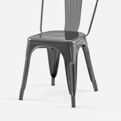 AC Pacific 18 Inch Seat Height Industrial Metal Dining Chairs, Stackable Kitchen or Bar Seat, Durable Modern Design, Versatile Accent Furniture, Set of 2, Grey