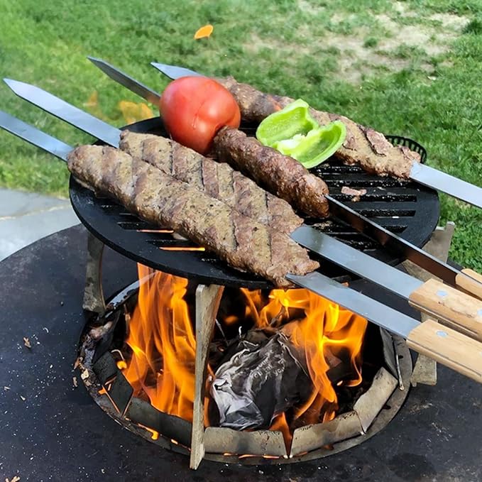Goutime Kabob Skewers 23 Inch Long,1 Inch Wide Stainless Steel Grilling BBQ Skewer with Wood Handle for Making Koubideh Persian Brazilian Chicken Shrimp Kebab,Set of 7 with Bag