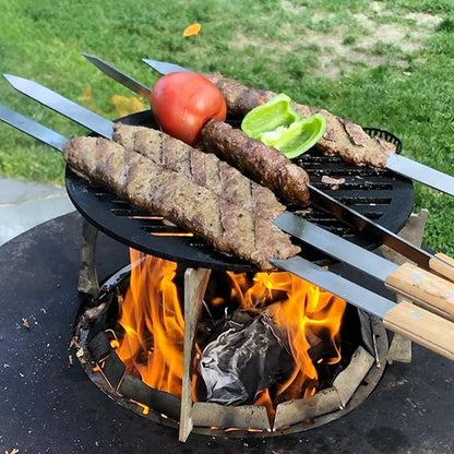 Goutime Kabob Skewers 23 Inch Long,1 Inch Wide Stainless Steel Grilling BBQ Skewer with Wood Handle for Making Koubideh Persian Brazilian Chicken Shrimp Kebab,Set of 7 with Bag