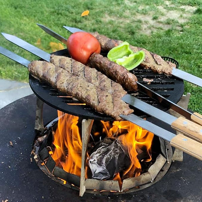 Goutime 23 X 5/8 Inch Stainless Steel Shish Kabob Barbecue BBQ Skewers with Wood Handle for Outdoor Cooking Grilling, Set of 7 with Bag