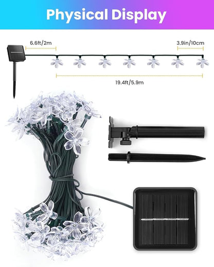 Brightown 60 LED Flower Solar String Lights Outdoor Waterproof, Fairy Lights for Garden Yard Fence Patio Christmas Tree Wedding Party Decor, Multicolor, 4 Pack