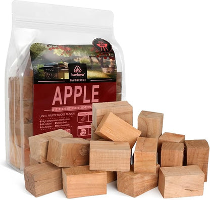 Lumberer Apple Wood Smoking Chunks – 100% Natural Hardwood for Smokers & Grills – Long-Lasting Burn (1+ Hours) – Light Fruity Smoke Flavor – 4LBS, High-Temp Sterilized & Clean Burn