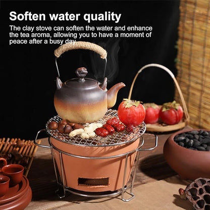 Clay Charcoal Stove, Multifunctional Pottery Barbecue Stove, Portable Ceramic Grill, Tabletop BBQ Grill for Home, Picnic, Camping, Tea Making and Outdoor Cooking(13.7x6.7in/35x17cm)