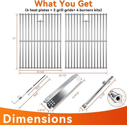 Grill Replacement Parts for Nexgrill 4-Burner 720-0830H 720-0830D 720-0783C 720-0783E 720-0958A,5-Burner 720-0888N, 17" Stainless Steel Grill Grate + Heat Plate + Burner Kit for Nexgrill