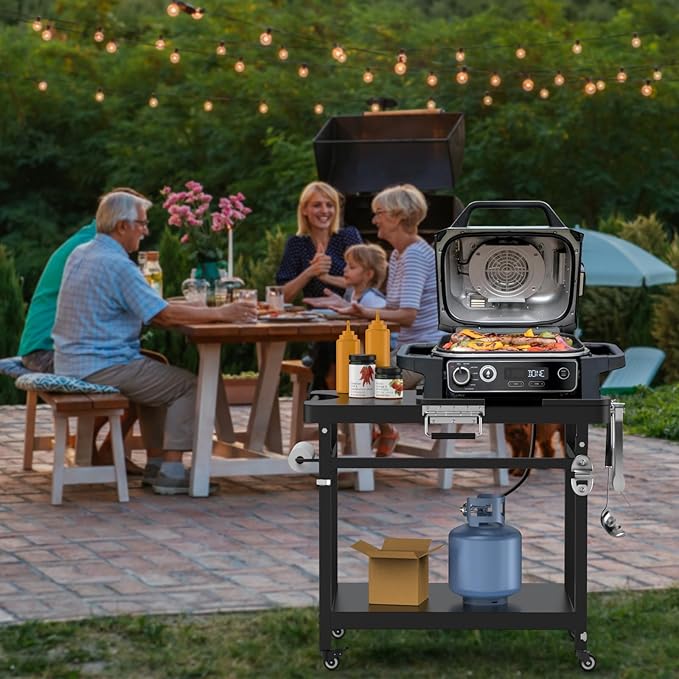 Universal Grill Stand for Ninja Woodfire Outdoor Grills,Portable Foldable Grill Cart Table for XSKUNSTAND OG700 OG800 OG900 OO101 SER Smoker Pizza Oven Accessories with 4 Wheels & Cover