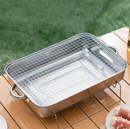 Barbecue Charcoal Grill Stainless Steel Barbecue Charcoal Grill Desktop For Camping Outdoor Hiking Portable Charcoal Grill, 38*26*11cm, Silver