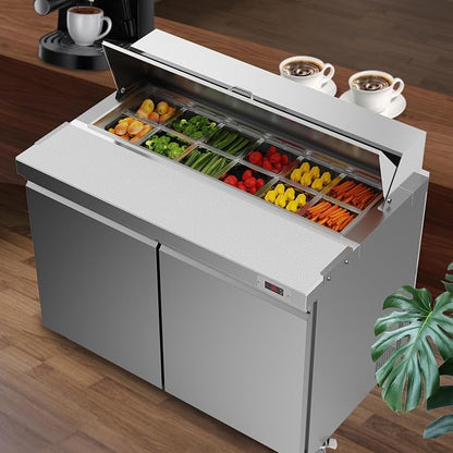 48" W Commercial Refrigerator Sandwich Salad Prep Table Refrigerator Stainless Steel with 12 Pans, Kitchen Equipment for Restaurant, Bar, Shop, Buffet, etc