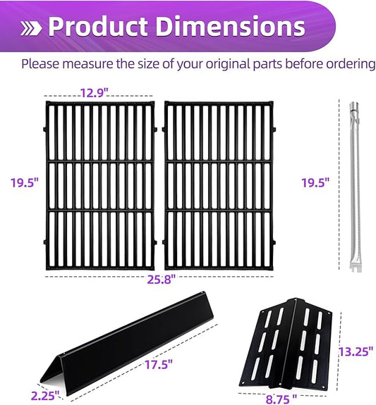 Genesis Grill Parts for Weber Genesis E310 with 7524 Cast Iron Grill Grate Porcelain Flavorizer Bars 7622 Heat Deflector and 62752 Gril Burners for Weber Genesis 300 Series, Genesis E330 S330