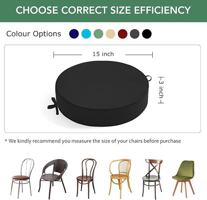 Summsun Outdoor Bistro Chair Cushions Set of 4, 15" D x 3" H Round Chair Cushions Waterproof and Fade Resistant Chair Cushion Pads with Non-Slip Ties and Removable Covers for Garden, Black