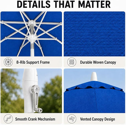 Treasure Garden 9ft Patio Umbrella - Outdoor Furniture Market Umbrella – Deluxe Auto-Tilt – White Aluminum Frame (Sunbrella, Pacific Blue)